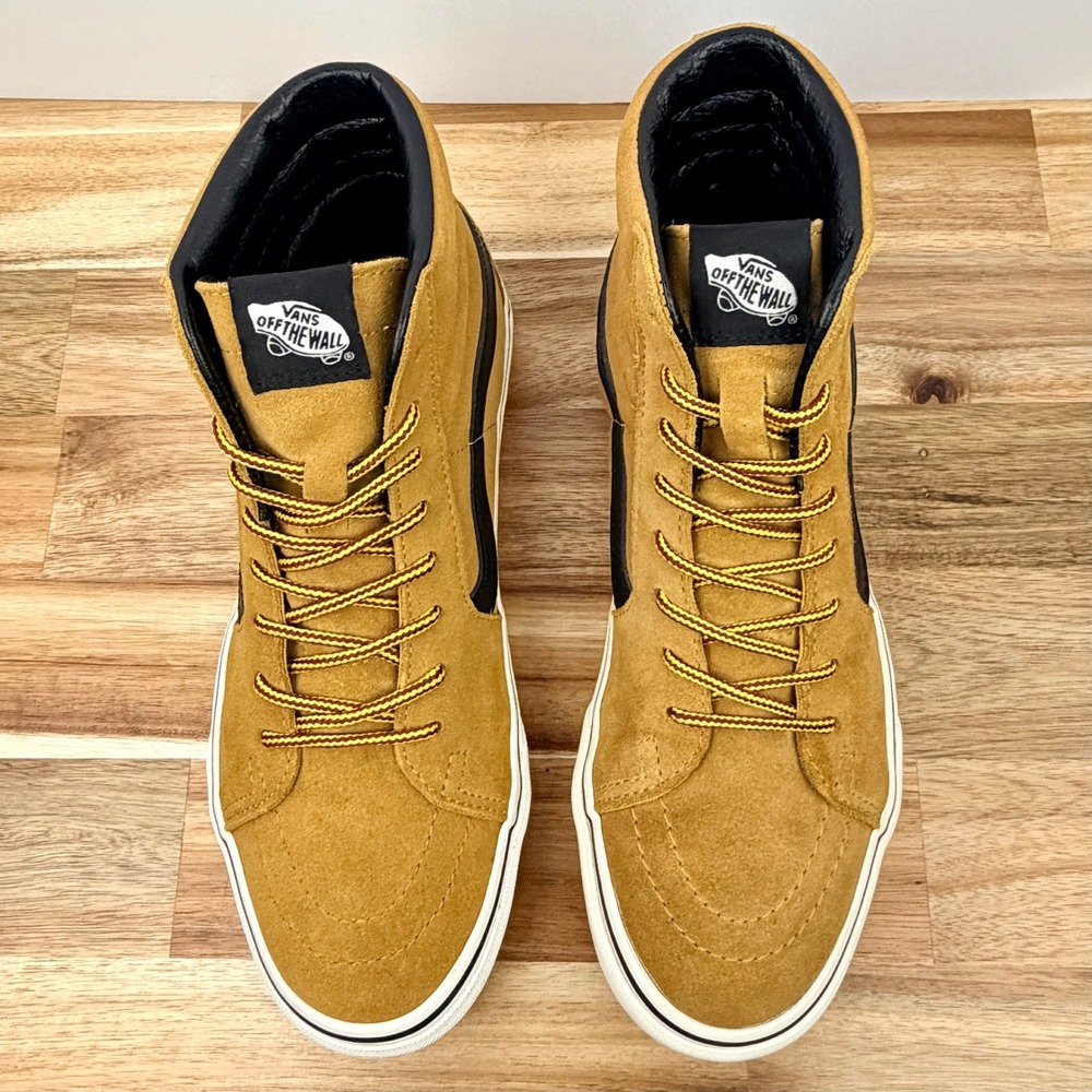 Vans Sk8-Hi Suede Mustard Yellow Black High Top Sneakers Mens 7.5 Womens 9 - Picture 2 of 9